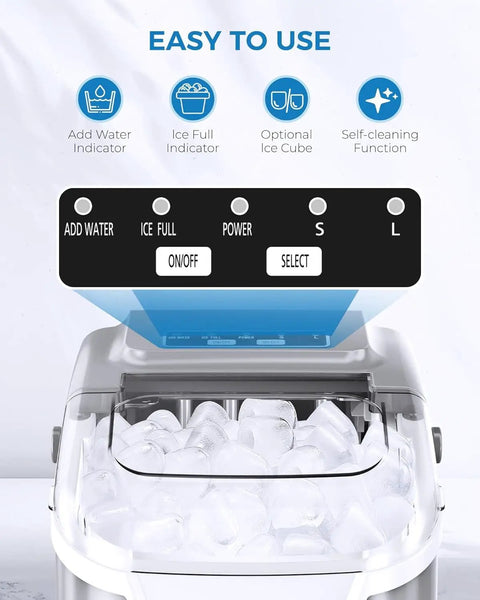 Countertop Ice Maker With Handle Portable Self Cleaning Ice Machine 26 Lbs Per Day 8 Cubes Ready In About 6 Minutes Grey