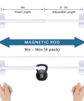 Magnetic Curtain Rods 4 Pack For Metal Doors Nine To Sixteen Inch Adjustable Half Inch Diameter White No Tools Required