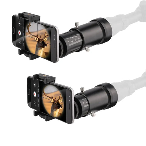 SnapLock Scope Camera Adapter For Smartphone Mount attached to smartphone displaying deer image for precision shots