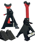 Heavy Duty 3 Ton Jack Stands With Double Pin Lock And Solid Wheel Chocks Garage Must Have Adjustable 11 To 16.33 Inch Lift Height 6600 Lbs