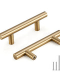 Champagne Bronze Cabinet Pulls Two And A Half Inch 64mm 30 Pack Brushed Gold Drawer Handles shown at angle with screws