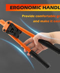 Heavy Duty One Hand Rivet Gun Kit With Fifty Rivets For Slick Auto Repairs And Furniture Builds Easy Grip Alloy Manual Riveter showing ergonomic handle design.