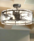 Slick Mid Century Modern Ceiling Fan With Brushed Silver Blades And Super Quiet Motor For Chill Living Room Atmosphere Featuring Handy Remote Control And Hassle Free Setup For Your Home, showcasing glass shade and metal frame.