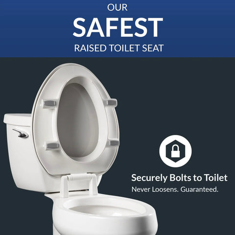 3 Inch Raised Toilet Seat For Seniors With Secure Hinges No Wobble Clean Shield Guard Elongated White Heavy Duty