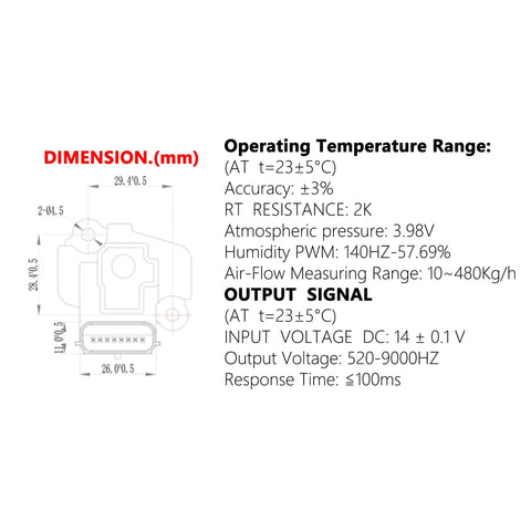 Mass Air Flow Sensor MAF Meter dimensions and specifications for GM Rides like Chevrolet Malibu 1.5L 2016 2020