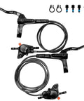 MT200 Hydraulic Brake Set for Mountain Bikes with 2-Piston Calipers, Left Front 850mm Right Rear 1550mm lines, components view