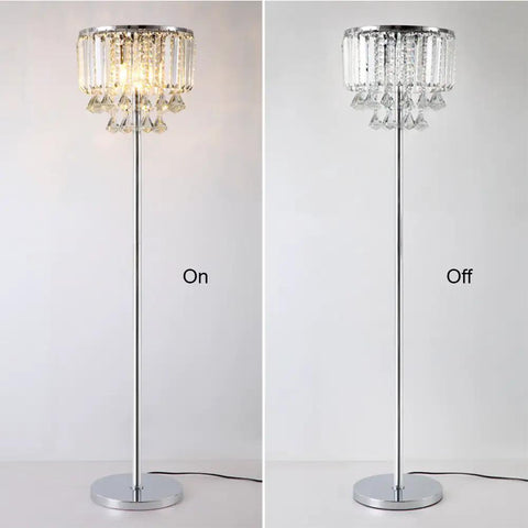Cozy Elegant Modern Crystal Floor Lamp With Chrome Finish, 59 Inch Tall, Three Lights Lit Crystal Column Lamp For Living Room, Bedroom Or Office, Handpicked Crystal, High Light Transmittance, Easy Assembly