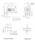 Technical diagram of WH148 100K Potentiometers 6 Pin Dual Rotary Linear Potentiometers 15mm Shaft for electronic projects.
