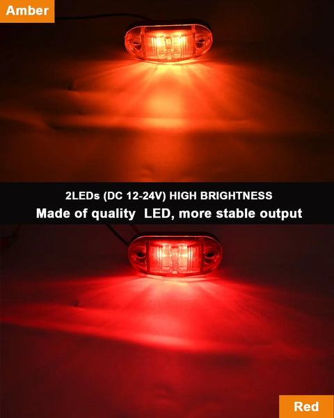 Amber and red LED lights from 12 Pack 2.5 Inch LED Trailer Lights Kit Front Rear Side Marker Clearance Lit Indicator Lamps Amber And Red DC12 24V