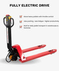 Heavy Duty 4,400 Lb Capacity Electric Pallet Truck With Lithium Ion Battery Walk Behind Pallet Jack For Warehouses Factories And Loading Docks Featuring Electric Brake For Smooth Efficient Operation with electric drive and throttle control.