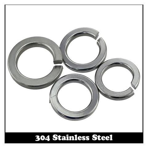 304 stainless steel lock washers assortment kit, split spring style, shown in four sizes for auto and gearhead projects