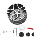 Beefed-Up Metal Transmitter Hand Wheel For RC Steering, Durable Aluminum Upgrade with screws and tools, black finish.