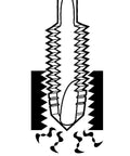 Diagram of Beefy Heavy Duty Spiral Tap For Three Eighths Inch Through Holes 16 Thread XL22 Series Made In USA 12 Pack showing chip clearance.