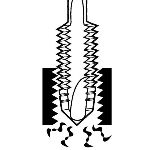 Diagram of Beefy Heavy Duty Spiral Tap For Three Eighths Inch Through Holes 16 Thread XL22 Series Made In USA 12 Pack showing chip clearance.