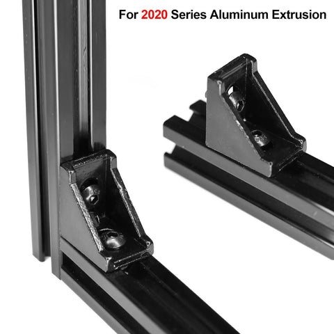 Black Corner Brackets For 2020 Aluminum Extrusion T Slot Set Of 20 6mm Compatible shown in 90-degree connection