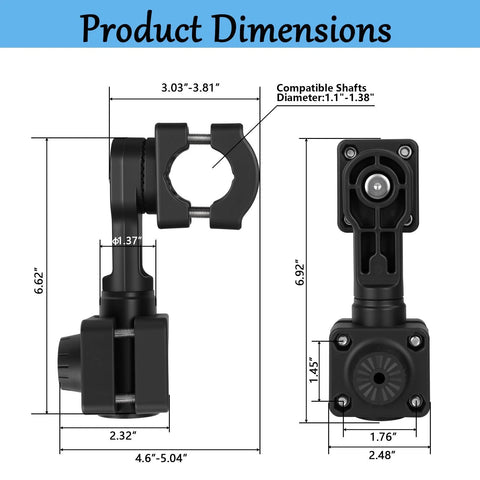 Dimensions of Zero Degree Transducer Mount For Trolling Motor Shaft Or Poles 1.1 To 1.38 Inch LVS32 Compatible shown in diagram