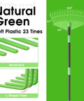 Heavy Duty Nylon Leaf Rake With 17 Inch Wide Head And 45 Inch Handle For Quick Lawn Cleanup, lightweight yard rake