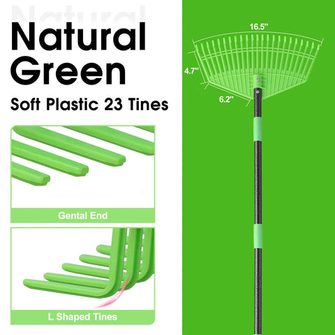 Heavy Duty Nylon Leaf Rake With 17 Inch Wide Head And 45 Inch Handle For Quick Lawn Cleanup, lightweight yard rake