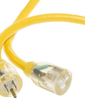 Heavy Duty Outdoor Extension Cord With Lighted End For Safety Waterproof Yellow Jacket 100-Foot 10/3 SJTW Power Cable close-up