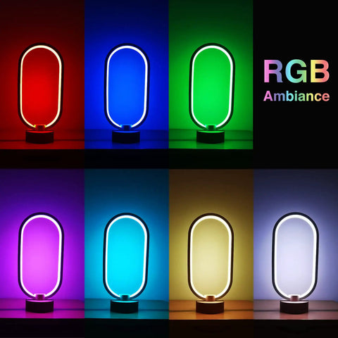 Ellipse Shaped Wooden Table Lamp With RGB Color Changing Light Featuring 16 Color Modes Handmade Beech Night Light showcased in various colors