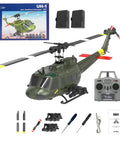 Dope UH 1 Huey RC Helicopter 1/48 Scale 6CH Gyro Stabilized With Altitude Hold, box, batteries, remote, and accessories.