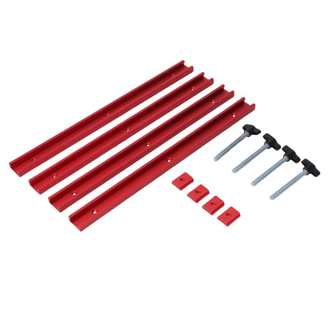 Heavy Duty Aluminum T Slot Rail And Slider Set With Double Groove Profile, includes 4 connectors and pre-drilled mounting holes.