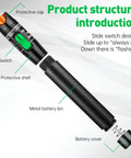 Moocci Visual Fault Locator fiber optic tester with FC-LC adapter; black unit with green switch and protective shell