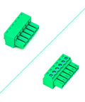 Front and side view of 3.5mm Pitch Phoenix PCB Screw Terminal Block Connector Pack of 5, durable copper block, for electronics projects.