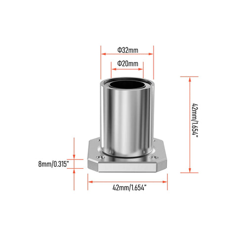 Two Pack LMK20UU Square Flange Linear Bearings 20 Millimeter Bore 32 Millimeter Outer Diameter 42 Millimeter Length With Double Sided Rubber Seal, 20mm bore
