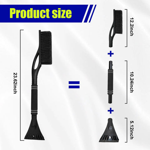24 Inch Car Snow Scraper And Brush With Detachable Scratch Free Ice Scraper And Ergonomic Foam Grip product size diagram