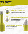 Diamond drill bits set with yellow body; includes 6/8mm drill bits and 20mm beveling chamfer bit, SANLEETEK tile/stone