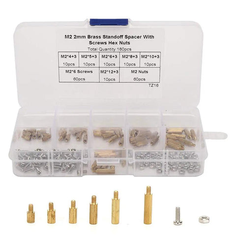 Killer 180 Pieces Electronic Hardware Assortment Set With Road Ready Steel M2 And M2.5 Hex Standoffs Machine Screws And Nyloc Lock Nuts For Modding Rigs Gonna Grip It Tight Always in a plastic organizer.