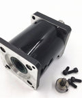 NEMA 23 Stepper Motor With 40 To 1 Planetary Gearbox 25 RPM Hollow Shaft 57mm shown from an angled view with accessories.