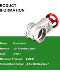 304 Stainless Steel Gate Valve 4 Inch NPT Female Rotary Sluice Valve With Wheel Handle For Water Oil Gas, product details displayed