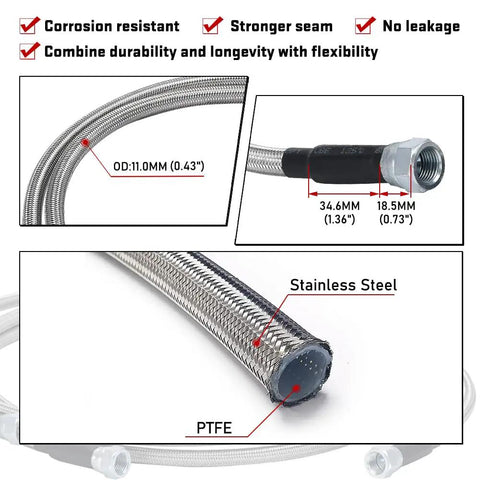 Universal 6AN 70 Inch Stainless Steel Braided PTFE Transmission Fluid Oil Cooler Hose Kit With AN6 Fittings details