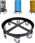 Heavy Duty Drum Dolly For 55 Gallon Drums 2000 Lb Capacity Steel Barrel Cart With Smooth Rollers Workhorse Industrial Drum Carrier Rugged Steel Frame For Easy Movement Of Heavy Barrels In Warehousing, black steel ring with casters