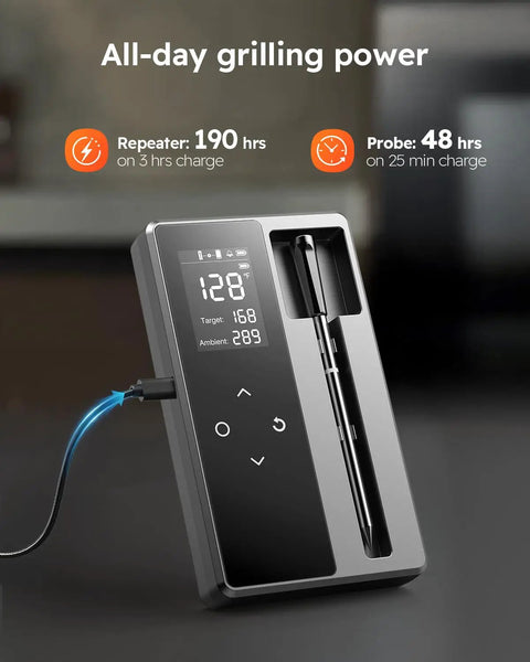 Ultra Thin Wireless Meat Thermometer With 0.5 Second Instant Read Digital Food Thermometer 600ft Bluetooth Range Real Time Monitoring