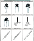 Slide Hammer Puller Set 19 Piece With Front Wheel Hub Bearing Remover And Rear Wheel Axle Hub Dent Shaft Tool Kit parts.