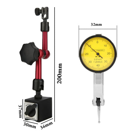 Dial Indicator Magnetic Base Holder Kit With On Off Switch, Sturdy Magnetic Stand, Fine Adjustment, Flexible Arm for Precision
