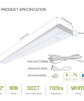 Under Cabinet LED Light 32 Inch Dimmable With Easy Plug In Or Hardwired Installation High Low Off Switch Three Color Temperature 2700K To 4000K Linkable For Kitchen Closets And Workspaces ETL Listed White product specifications with dimensions and accessories