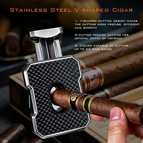 Guillotine Premium Cigar Cutter 23Mm Max Stainless Steel Sharp Double Blade For Clean Fast Cuts Blue Finish demonstrated in use
