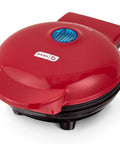 Dash Mini Maker Indoor Electric Grill in red, compact design for small kitchens, ideal for burgers and sandwiches.