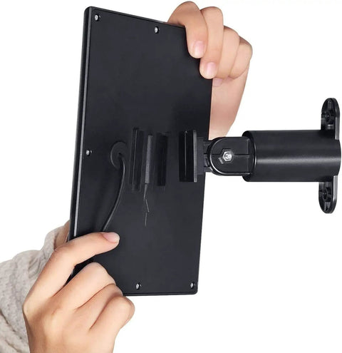 Back view of black solar panel being mounted, 360-degree mount shown, part of Solar Panel For Wyze Cam Outdoor With 2W 5V Charging Kit