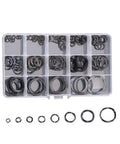 Box Of 129 Wave Washers And Spring Washers Set In Black Elastic Metal Gasket Assortment For M3 To M24 Bolts, Durable And Easy To Install, Perfect For Electrical, Automotive And Marine Applications. assorted black washers in labeled organizer box