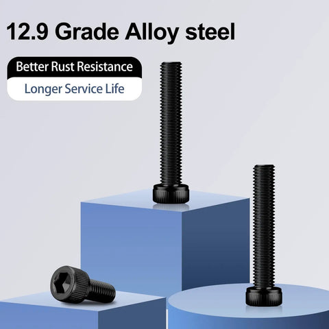 120 Pack M3x30mm Hex Socket Head Cap Screws 12.9 Grade Alloy Steel Black Oxide on display showing design features.