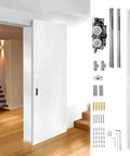 Super Sleek Invisible Trackless Sliding Door Hardware Kit With Soft Close Silent Rollers And Zero Fuss Hidden System For Smooth As Butter Wood Door Glide In Any Modern Room with parts and door