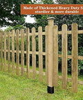 Six Pack Heavy Duty Fence Post Anchors And Ground Spikes Rock Solid 24 Inch Metal Stakes securing wooden fence in green yard.