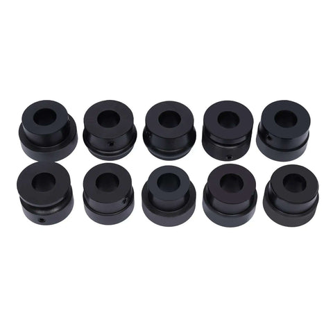 Six black dies for Pro Grade 12 Inch Gear Driven Sheet Metal Bead Roller Machine with 1.2mm capacity on display