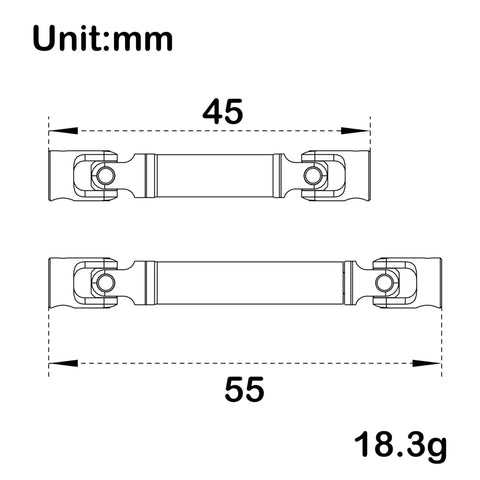 Tough Cnc Machined Center Driveshaft Kit For Axial Scx24 C10 Bronco Jeep Wrangler adjustable U joint dimensions 45mm and 55mm.