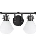 Two Light Metal Bathroom Vanity Wall Light Fixture 16 Inch Wide Bronze With Opal Glass Shade Transitional Style Bath Lighting